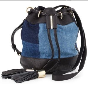 See By Chlo Denim Patchwork Bucket Shoulder Bag